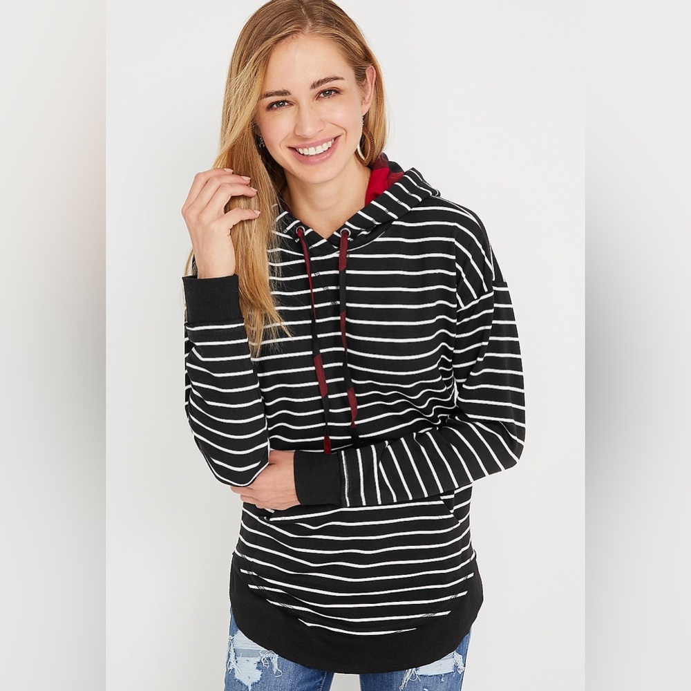 Homeward Black Striped Brushed Plaid Hoodie